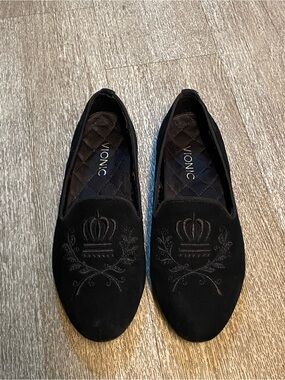 VIONIC ROMI BLACK VELVET SMOKING LOAFER FLATS SIZE 8